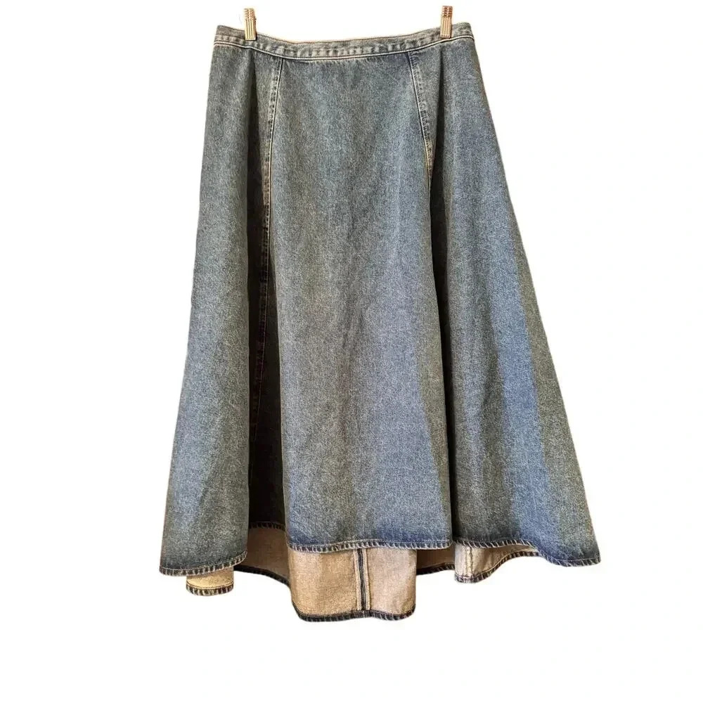 H&M Denim Midi Skirt - Blue and Tan